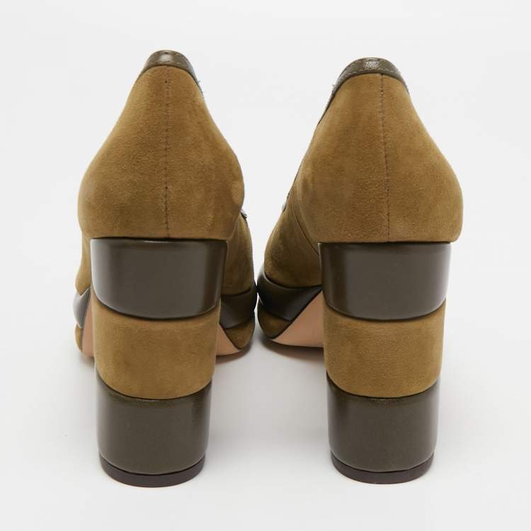 مملوكة مسبقًا Tory Burch Green Suede and Leather Platform Pumps Size 38.5