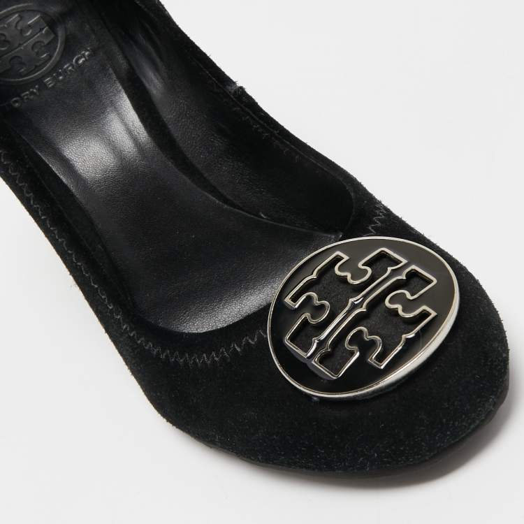 Pre Owned Tory Burch Black Suede Wedge Pumps Size 37.5