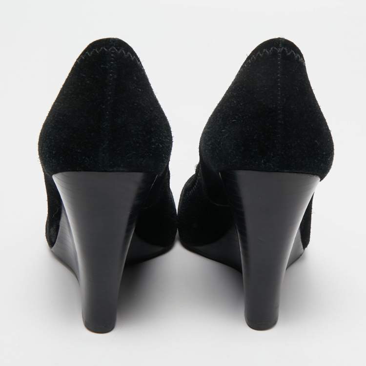 Pre Owned Tory Burch Black Suede Wedge Pumps Size 37.5