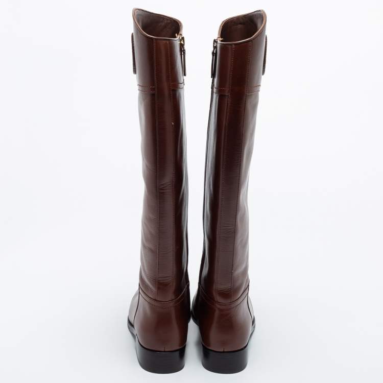 Pre Owned Tory Burch Brown Leather Knee Length Boots Size 38
