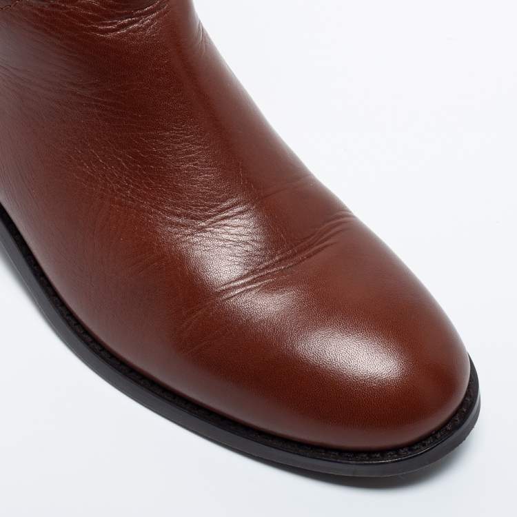 Pre Owned Tory Burch Brown Leather Knee Length Boots Size 38