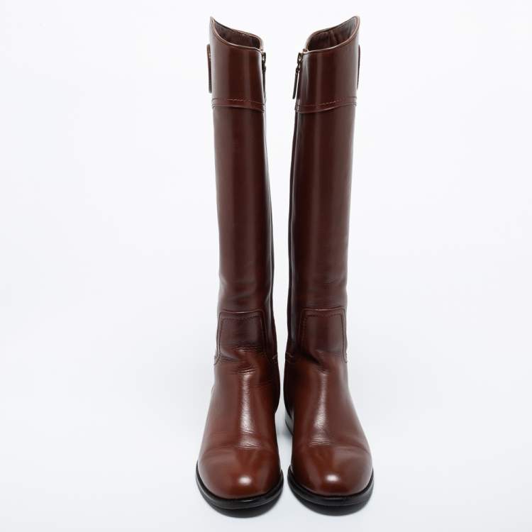 Pre Owned Tory Burch Brown Leather Knee Length Boots Size 38