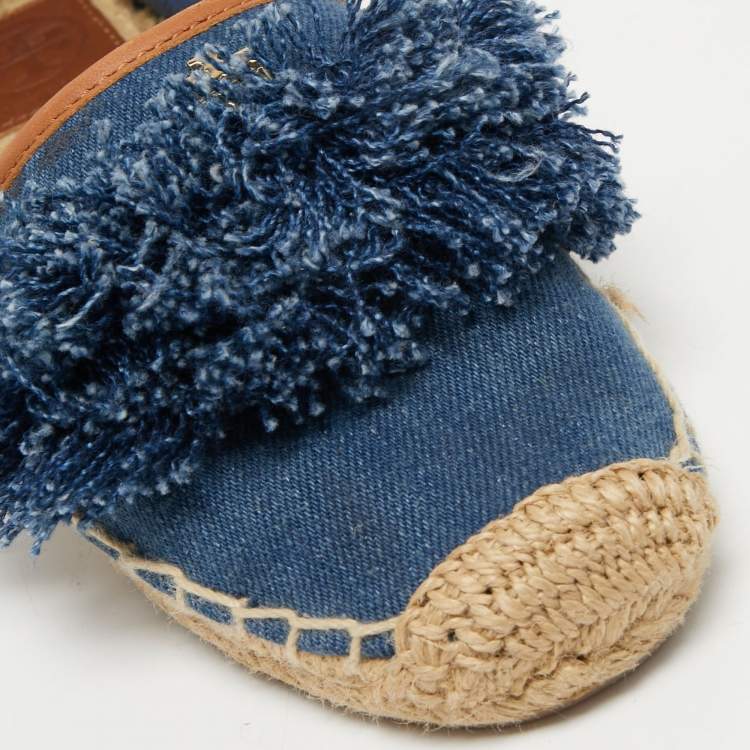 Pre Owned Tory Burch Blue Denim Shaw Espadrilles Flats Size 36.5