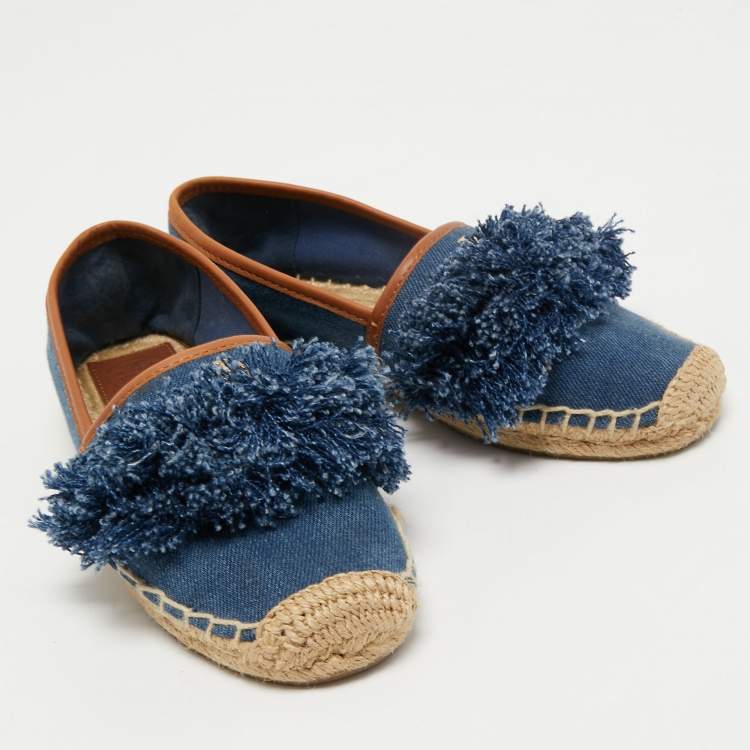Pre Owned Tory Burch Blue Denim Shaw Espadrilles Flats Size 36.5