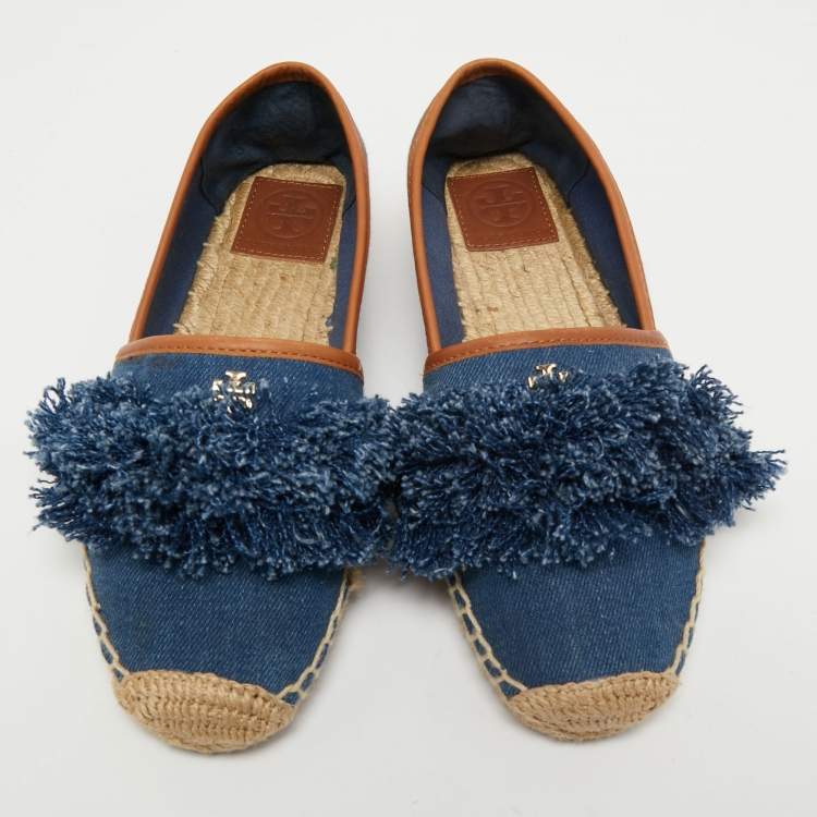 Pre Owned Tory Burch Blue Denim Shaw Espadrilles Flats Size 36.5