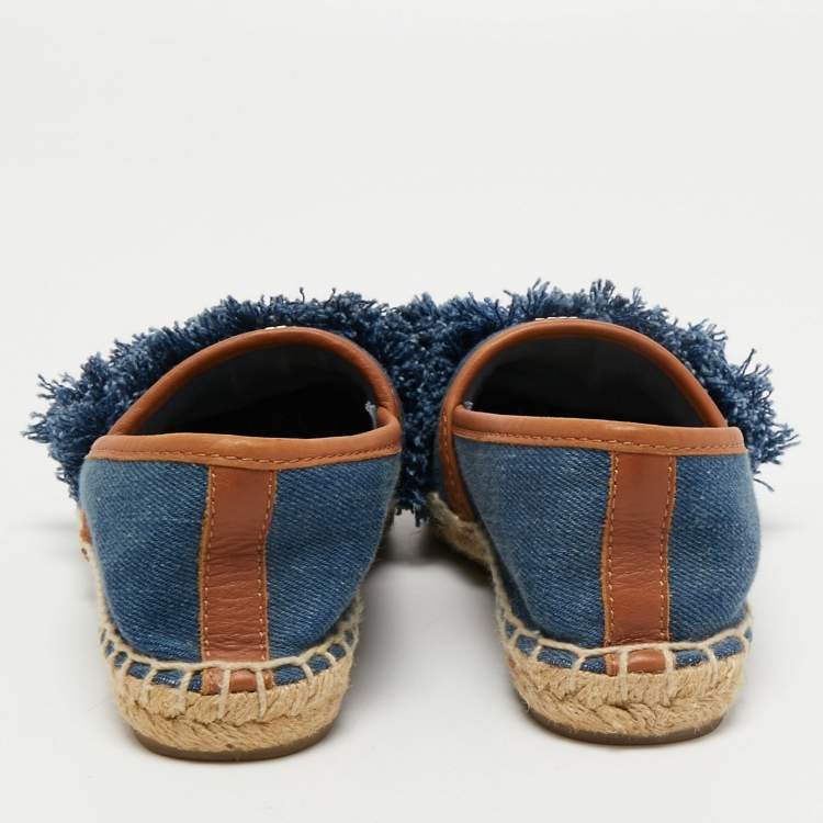 Pre Owned Tory Burch Blue Denim Shaw Espadrilles Flats Size 36.5