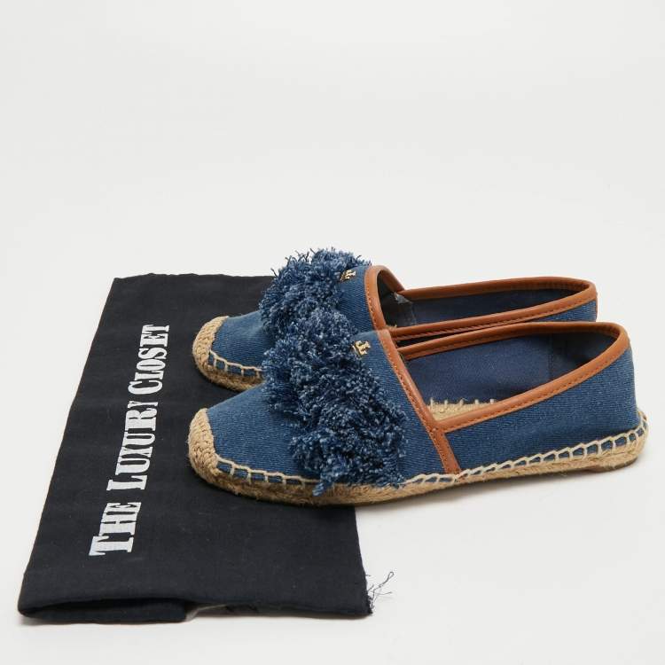 Pre Owned Tory Burch Blue Denim Shaw Espadrilles Flats Size 36.5