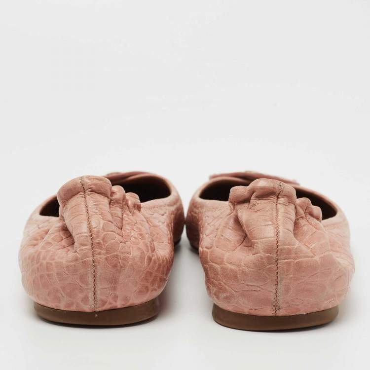 Pre Owned Tory Burch Beige Croc Embossed Leather Reva Ballet Flats Size 39