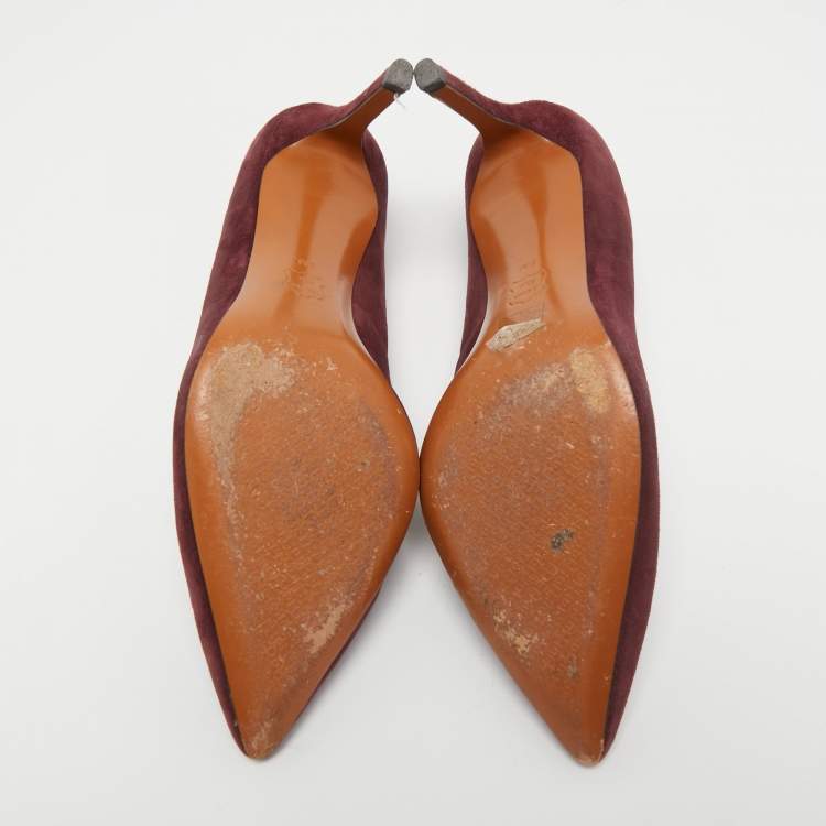 Pre Owned Tory Burch Burgundy Suede Elizabeth Pumps Size 39.5