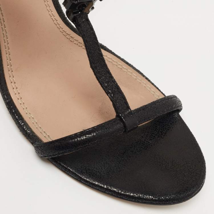 Pre Owned Tory Burch Black Suede Ankle Strap Sandals Size 38.5