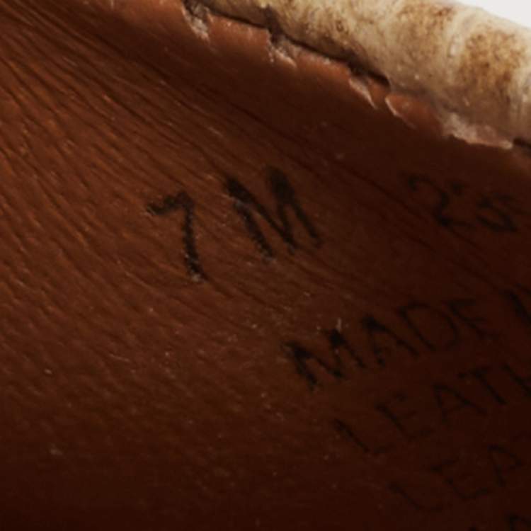 مملوكة مسبقًا Tory Burch Beige Embossed Lizard Leather Julianne Peep Toe Wedge Pumps Size 37.5