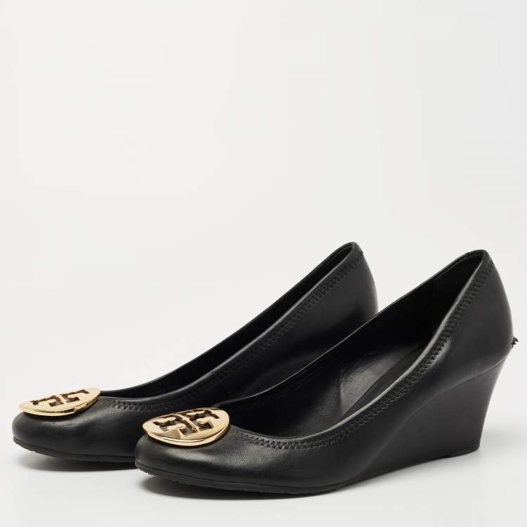 Tory Burch Black Leather Sally Wedge Pumps Size 38 Tory Burch | TLC