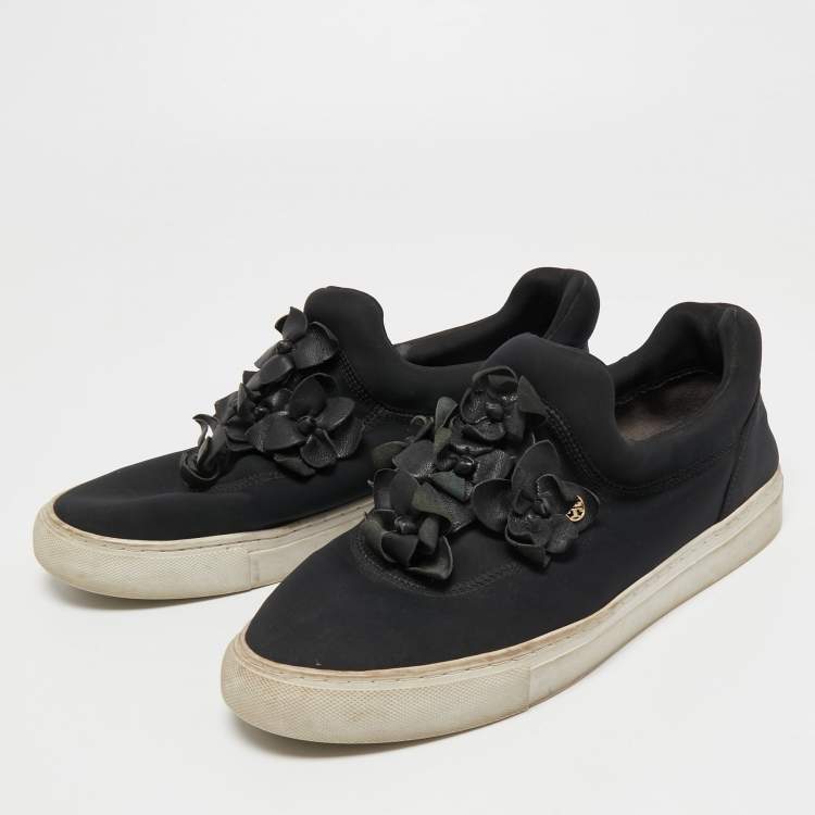 Tory Burch Black Neoprene and Leather Blossom Applique Slip On Sneakers  Size  Tory Burch | TLC