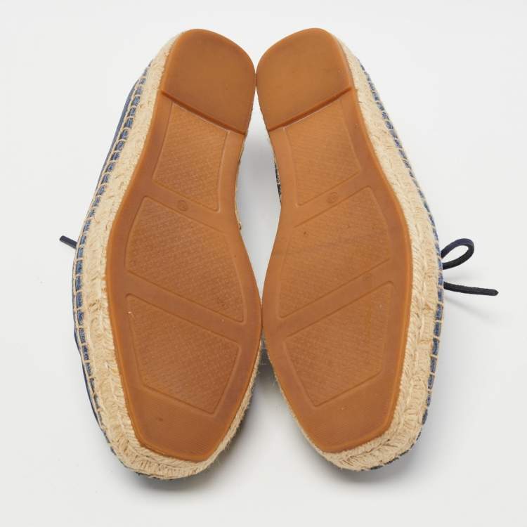 مملوكة مسبقًا Tory Burch Navy Blue Leather Lace Up Espadrille Flats Size 41