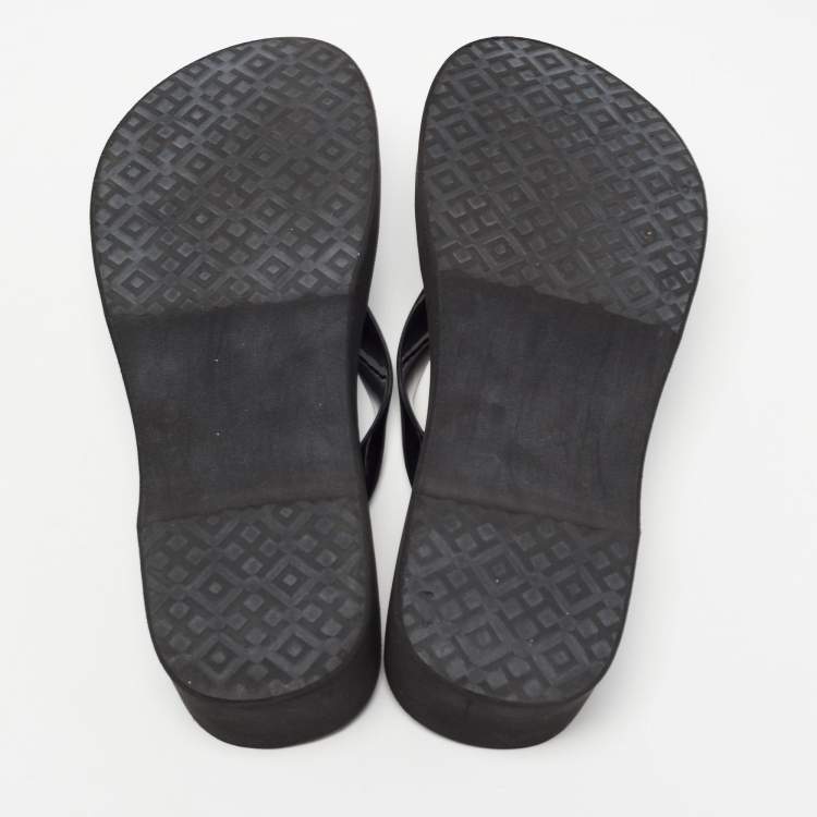 Pre Owned Tory Burch Black Rubber Thong Slides Size 37.5