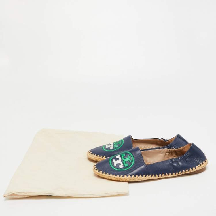 Pre Owned Tory Burch Navy Blue Leather Espadrille Flats Size 37 