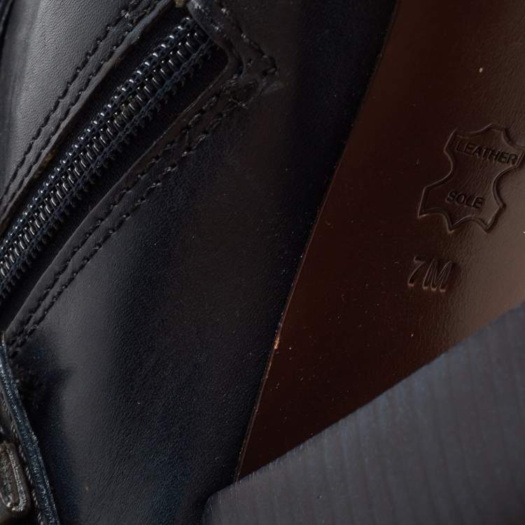 مملوكة مسبقًا Tory Burch Navy Blue Leather Sarava Braid Detail Knee Boots Size 37.5