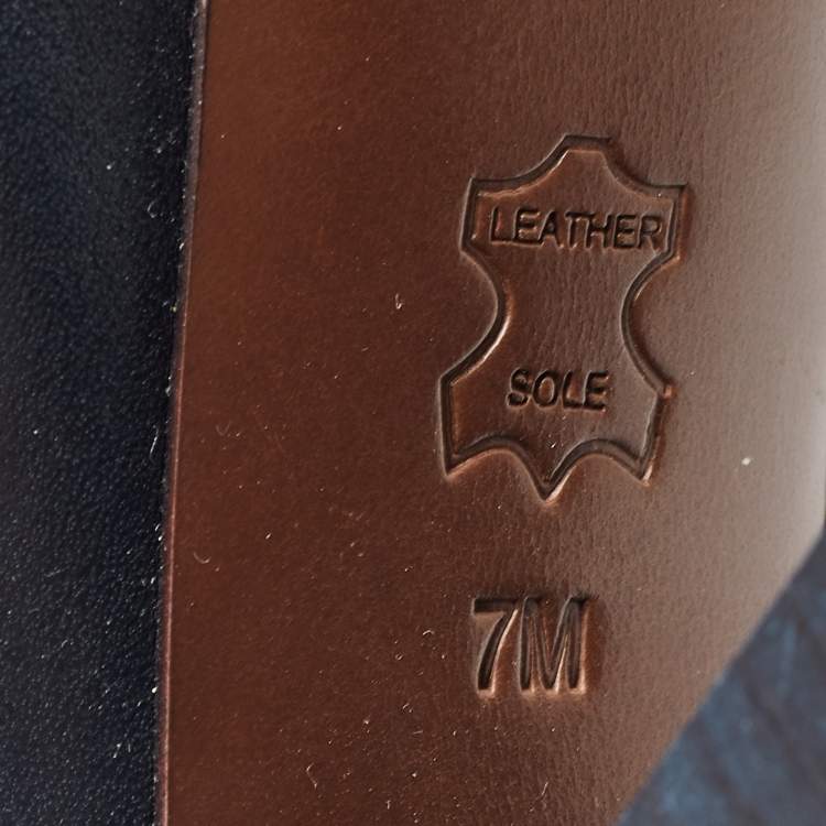 مملوكة مسبقًا Tory Burch Navy Blue Leather Sarava Braid Detail Knee Boots Size 37.5