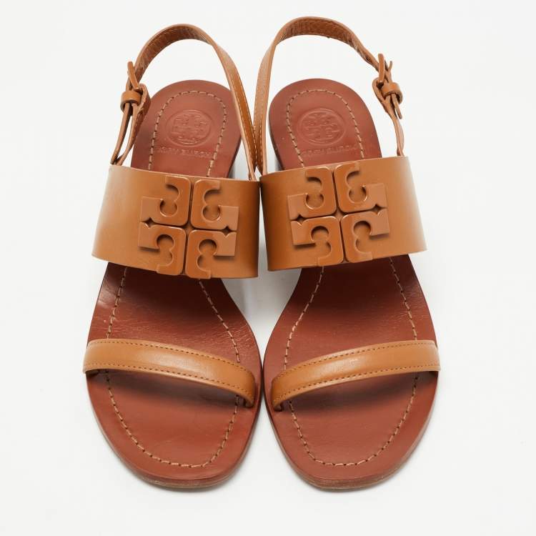 مملوكة مسبقًا Tory Burch Brown Leather Lowell Sandals Size 37