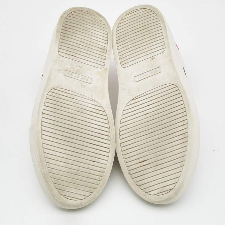 Pre Owned Tory Burch Multicolor Leather Rainbow Strap Sneakers Size 38.5