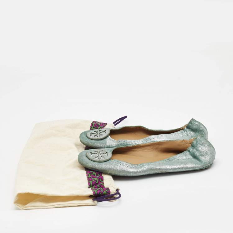 Pre Owned Tory Burch Metallic Suede Minnie Ballet Flats Size 40