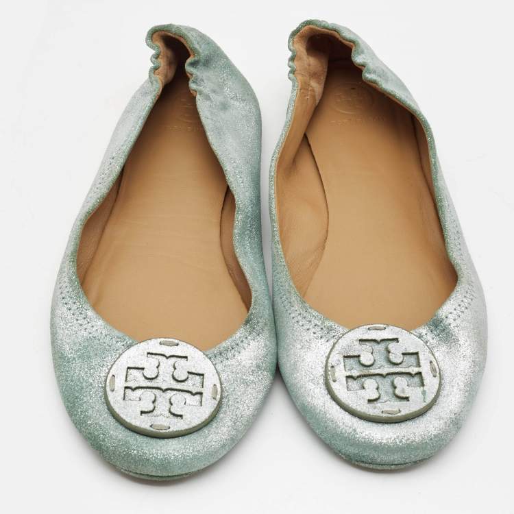 Pre Owned Tory Burch Metallic Suede Minnie Ballet Flats Size 40