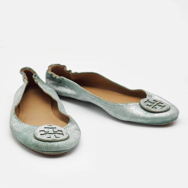 Pre Owned Tory Burch Metallic Suede Minnie Ballet Flats Size 40