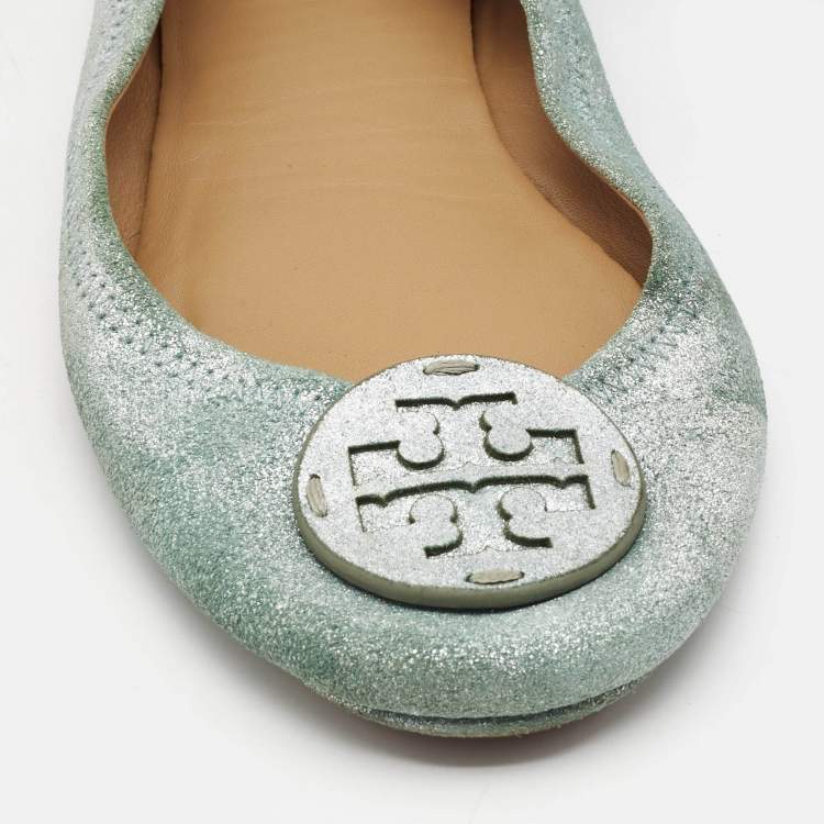 Pre Owned Tory Burch Metallic Suede Minnie Ballet Flats Size 40