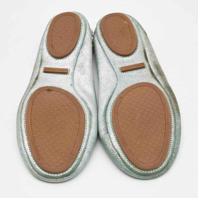 Pre Owned Tory Burch Metallic Suede Minnie Ballet Flats Size 40