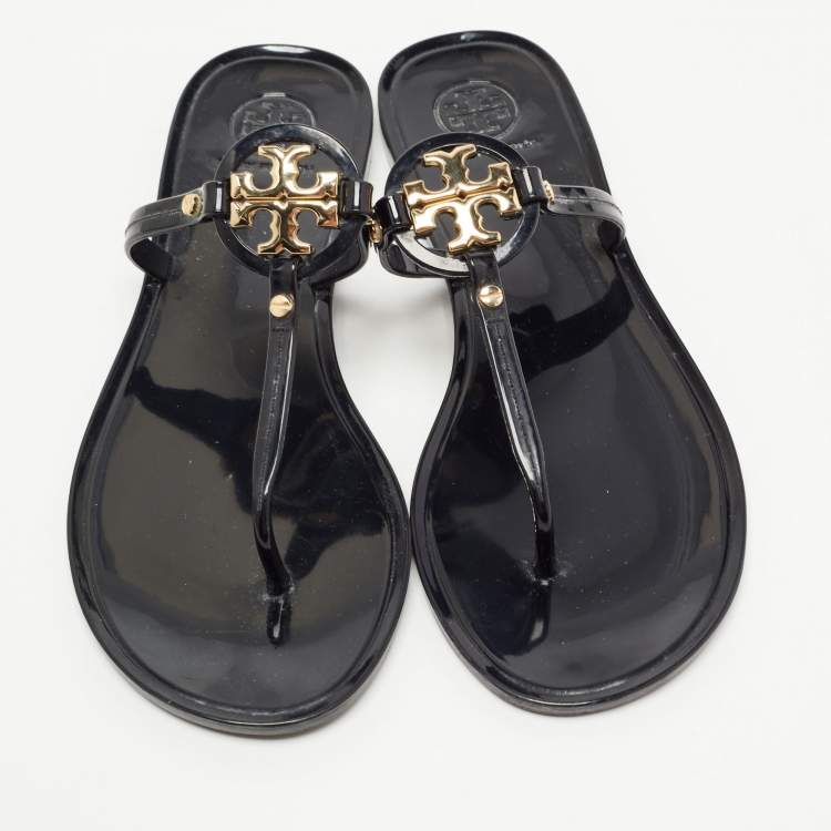 Pre Owned Tory Burch Black Rubber Mini Miller Thong Flats Size 37.5