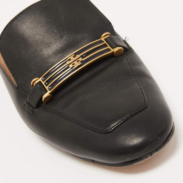 مملوكة مسبقًا Tory Burch Black Leather Amelia Flat Mules Size 36.5 