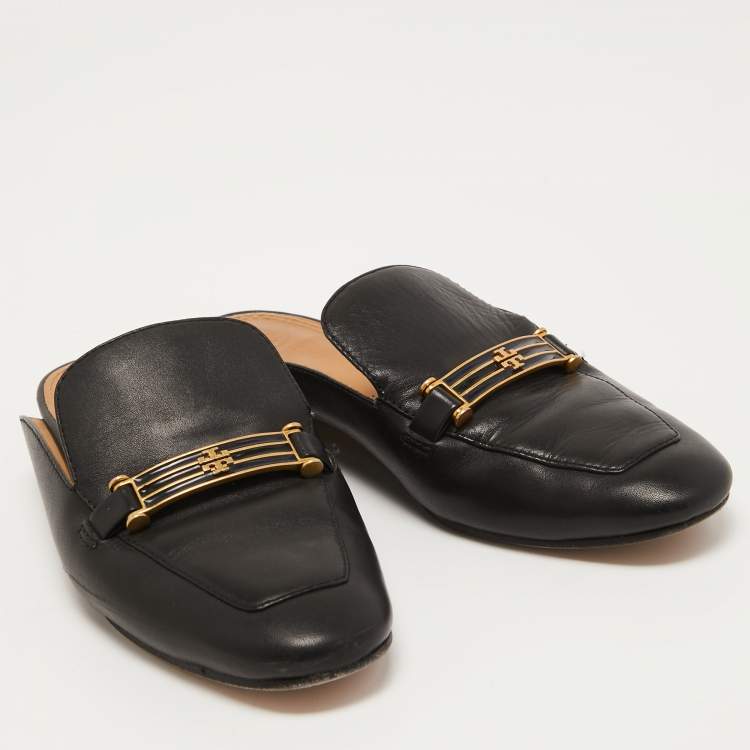مملوكة مسبقًا Tory Burch Black Leather Amelia Flat Mules Size 36.5 