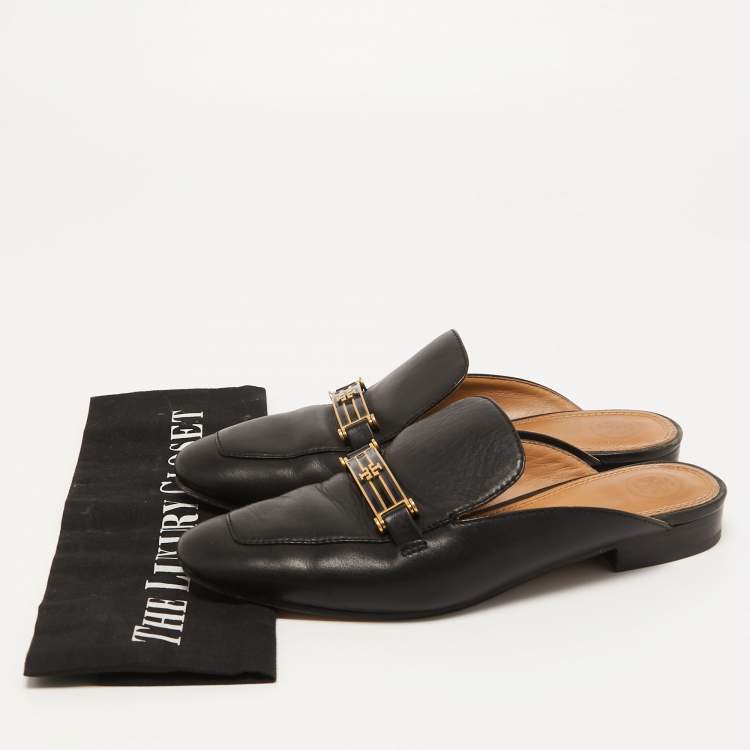 مملوكة مسبقًا Tory Burch Black Leather Amelia Flat Mules Size 36.5 