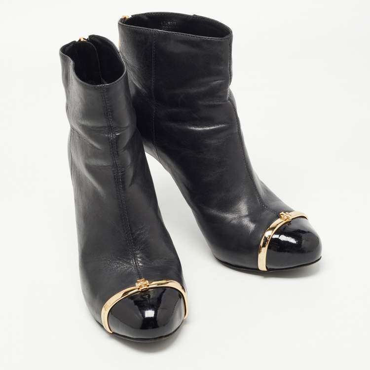 Pre Owned Tory Burch Black Leather and Patent Ankle Booties Size 37