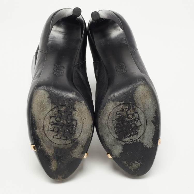 Pre Owned Tory Burch Black Leather and Patent Ankle Booties Size 37