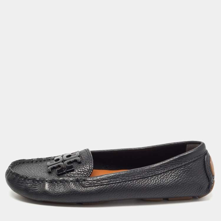 トリーバーチTORY BURCH LOWELL2DRIVER ローファーBLK Tory Burch Black Leather Lowell Slip On Loafers Size 36.5