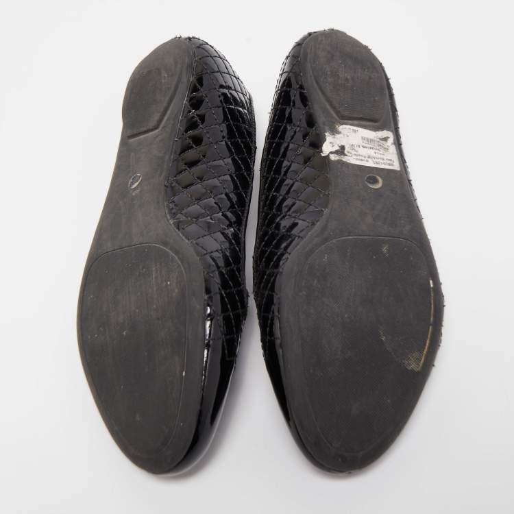 Pre Owned Tory Burch Black Quilted Patent Leather Smoking Slippers Size 37