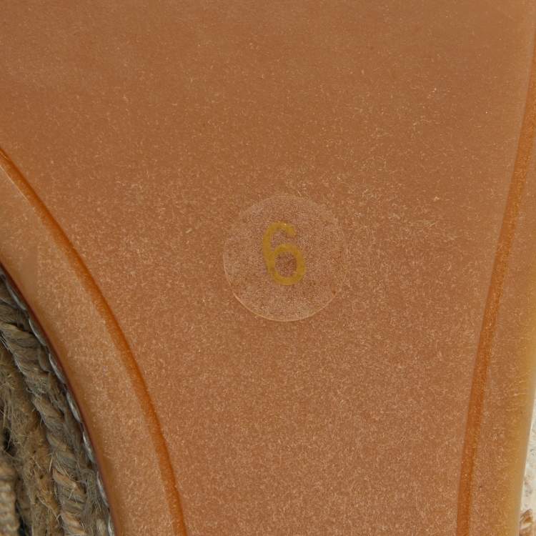 Pre Owned Tory Burch Beige/Black Canvas and Leather Flat Espadrilles Size 36.5 