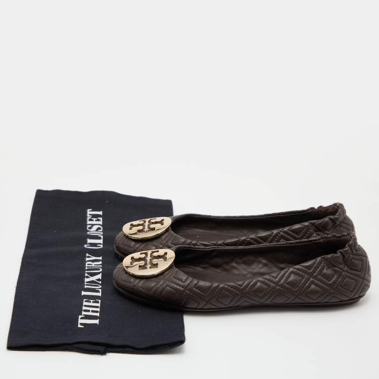 مملوكة مسبقًا Tory Burch Brown Leather Scrunch Ballet Flats Size 36