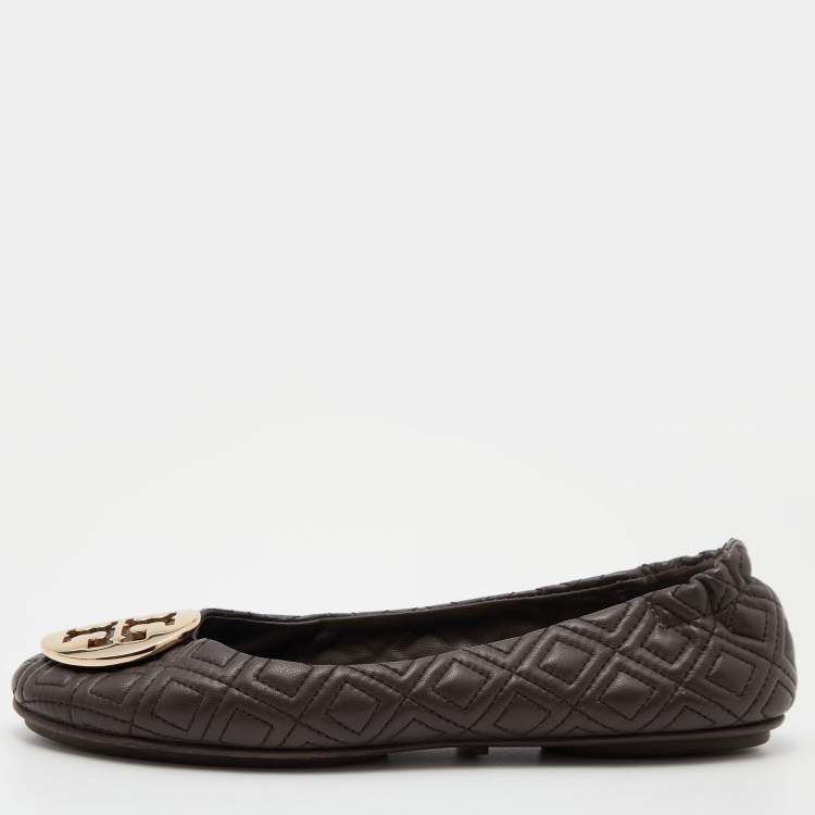 مملوكة مسبقًا Tory Burch Brown Leather Scrunch Ballet Flats Size 36