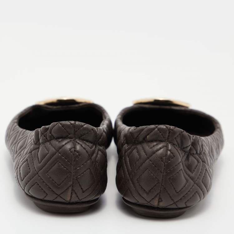 مملوكة مسبقًا Tory Burch Brown Leather Scrunch Ballet Flats Size 36