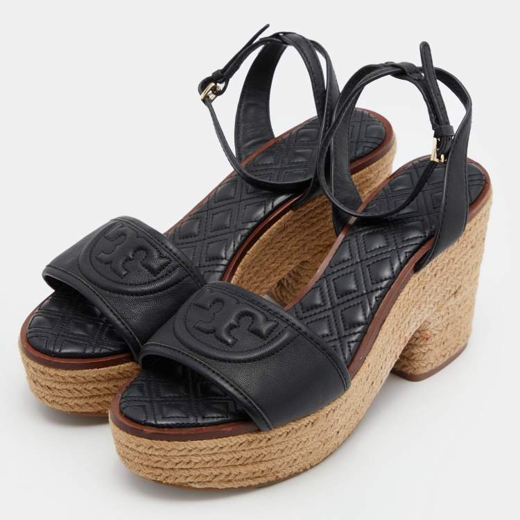 Tory Burch Black Leather Cork Wedge Strappy Platform Sandals Size 38 Tory  Burch | The Luxury Closet