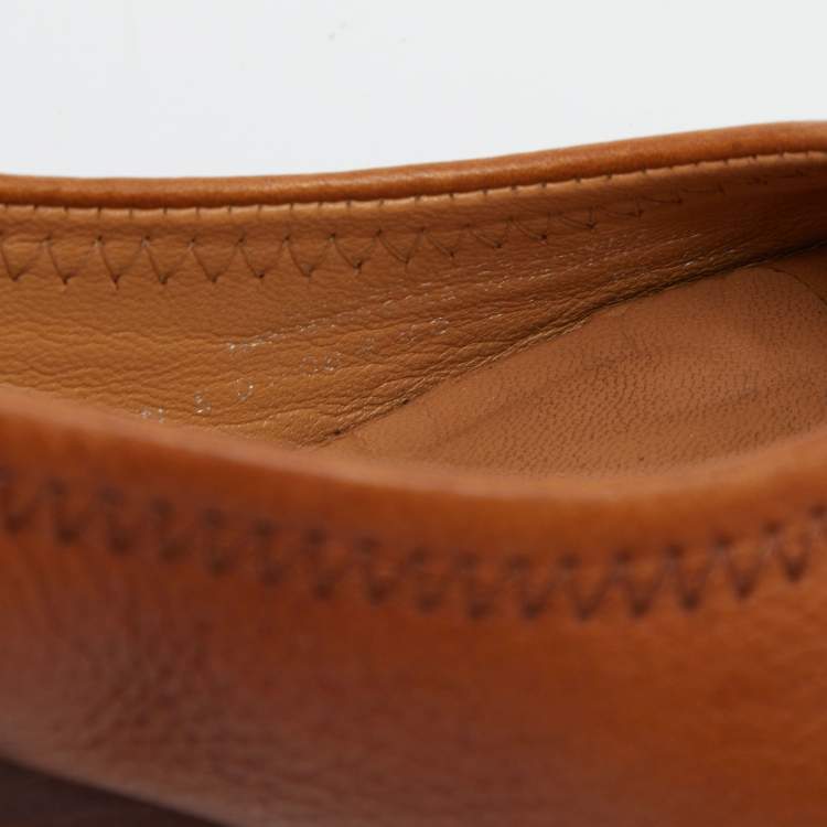 Pre Owned Tory Burch Tan Leather Selma Wedge Logo Peep Toe Pumps Size 41 