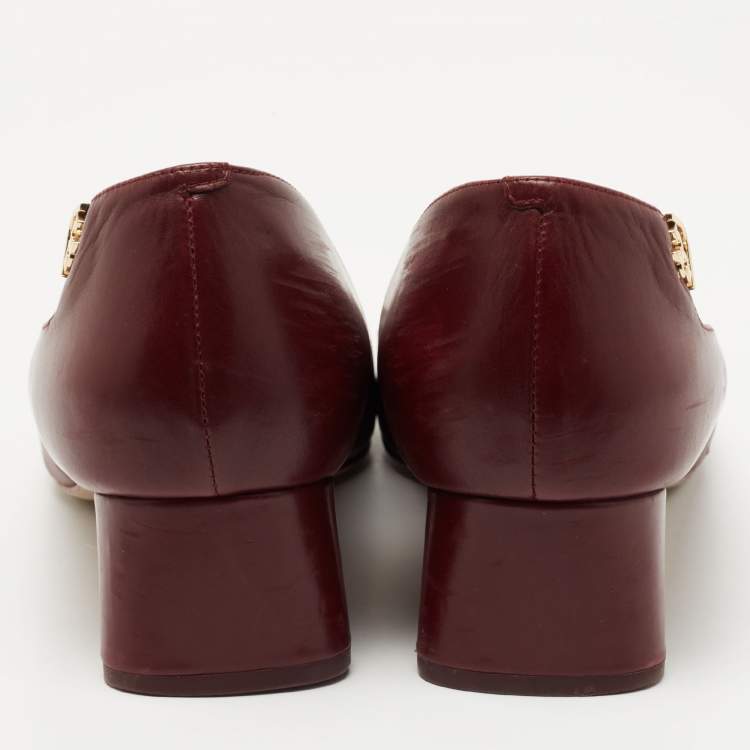 مملوكة مسبقًا Tory Burch Burgundy Leather Elizabeth Pumps Size 41.5 