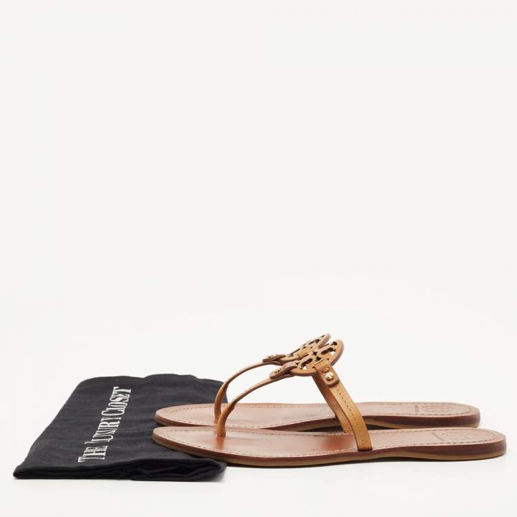 Pre Owned Tory Burch Brown Leather Miller Flat Thong Sandals Size 38.5