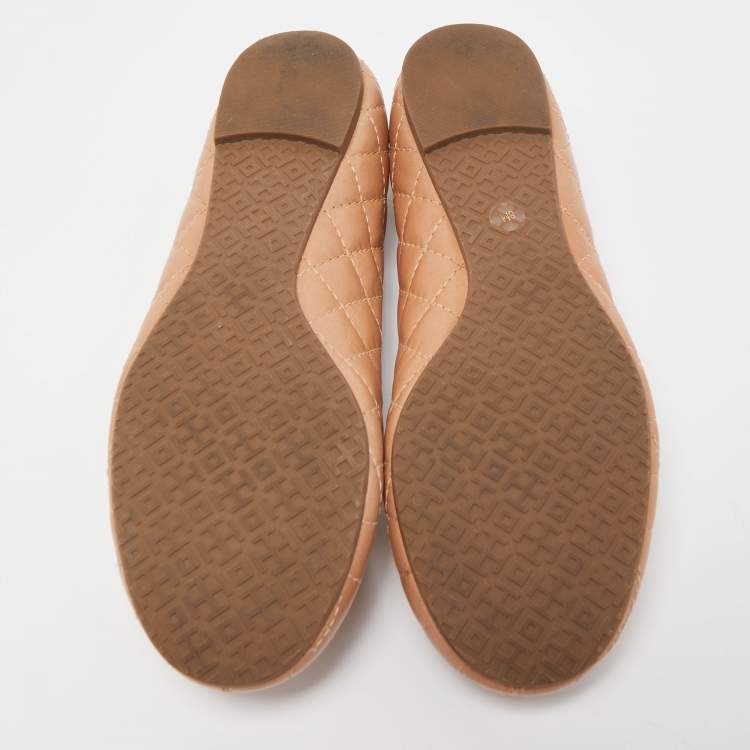Pre Owned Tory Burch Beige Quilted Leather Quinn Ballet Flats Size 38.5