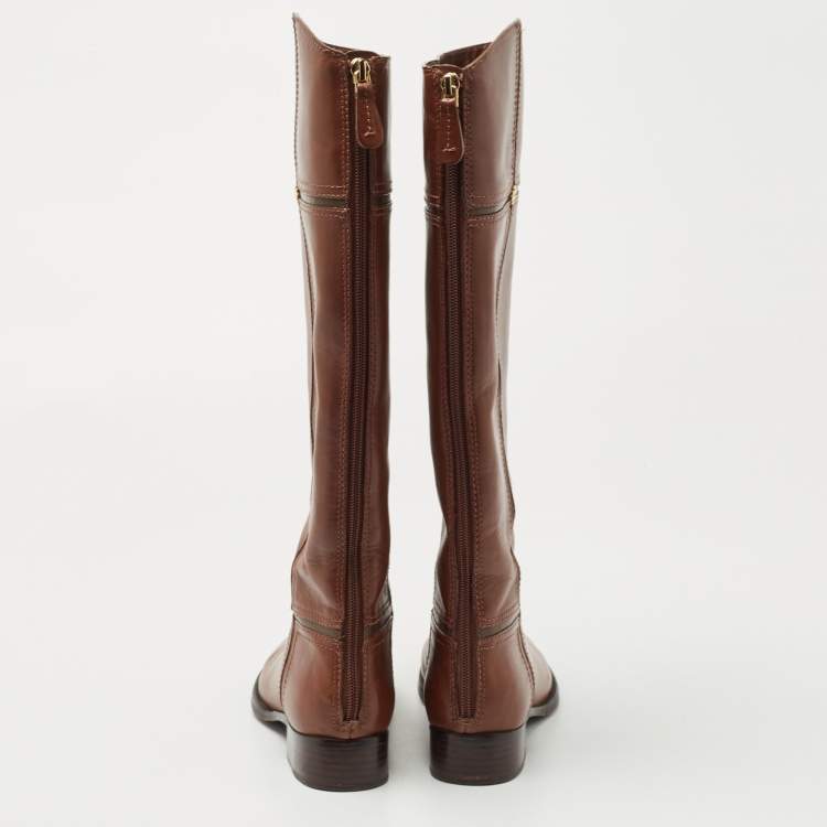 Pre Owned Tory Burch Brown Leather Knee Length Boots Size 36.5