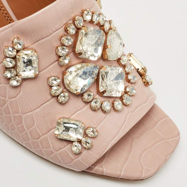 Pre Owned Tory Burch Beige Croc Embossed Leather Martine Mules Size 40