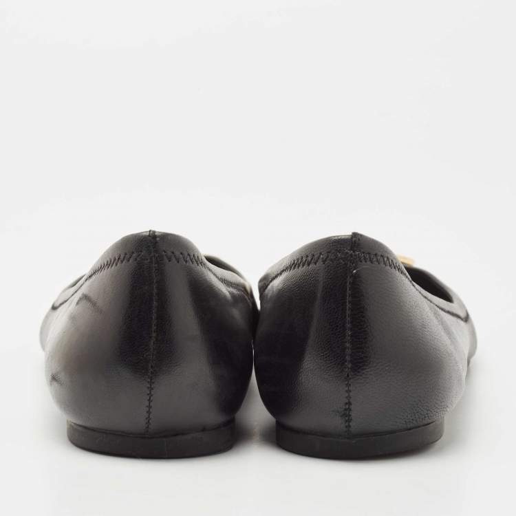 Pre Owned Tory Burch Black Leather Reva Ballet Flats Size 39.5