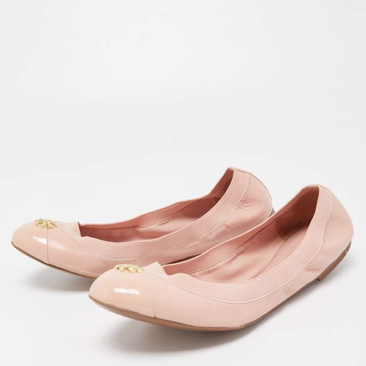 Pre Owned Tory Burch Pink Patent and Leather Caroline Ballet Flats Size 40